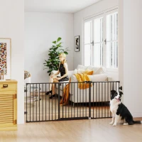PawHut Foldable Dog Gate with Door, 3 Panel Metal Pet Gate for Stairs, Doorways and Fireplace, Auto-Close Safety Gate, Black(m-8)