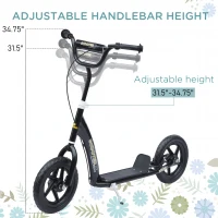 HOMCOM Kick Scooter for Kids 5-12 Years Old with Adjustable Height Handlebar, Non-slip Footplate, Big Wheels, Rear Brake, Black(m-7)
