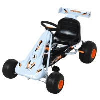 Aosom Pedal Go Kart Children Ride on Car Cute Style with Adjustable Seat, Plastic Wheels, Handbrake and Shift Lever, Light Blue(m-1)