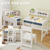 Qaba Kids Study Table and Chair Set, Art Desk and Chair Set with Storage Shelf and Drawers for 3-8 Year Old(m-7)