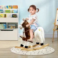 Qaba Rocking Horse with Sound, Ride on Horse with Saddle, Toddler Rocker, Gift for 3-8 Year Old, Brown(m-2)