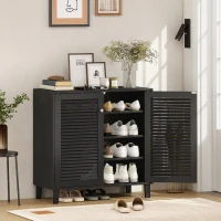 HOMCOM Shoe Cabinet with Adjustable Shelves Shoe Storage Cabinet with 2 Doors for Entryway Hallway Black(m-1)