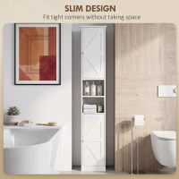 HOMCOM Narrow Tall Bathroom Storage Cabinet, 70" Slim Freestanding Bathroom Cabinet with Adjustable Shelves, Open Shelves(m-4)