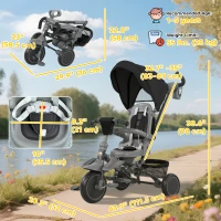 Qaba 6 in 1 Toddler Tricycle for 1-5 Years Old with Push Handle, Removable Canopy, Rotatable Seat, Black(m-3)