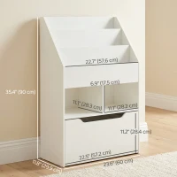 HOMCOM Kids Bookshelf Bookcase, Montessori-Inspired 4 Tier Large Capacity Rack Organizer with Moveable Drawer for Books for Reading Nook, Classroom, Bedroom, Playroom, White(m-3)