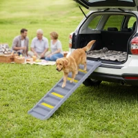 PawHut Dog Stairs for Car Truck SUV, Foldable Dog Ramp for Large Medium Small Dogs, Gray(m-8)