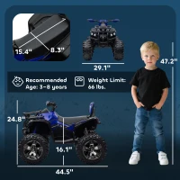 Aosom 12V 4 Wheeler Kids ATV with Music, Headlights for 37-60 Months Boys and Girls, Blue(m-3)