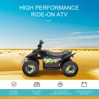 Aosom Kids Ride on ATV, 6V Battery Powered Quad Car with Forward, Reverse Switch, for Boys Girls 18-36 Months, Black(m-4)