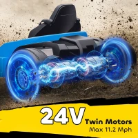 Qaba 24V Electric Go Kart with Dual 150W Motors, Adjustable Seat & 11.2MPH High Speed, Slow Start, 5-Point Harness, Blue(m-4)