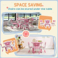 Qaba Height Adjustable 5pc Toddler Table and Chair Set with Storage Box, Easy to Wipe for 18 Months - 5 Years, Pink(m-8)