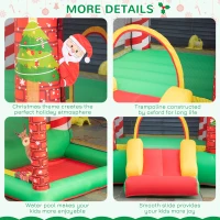 Outsunny 3-in-1 Kids Inflatable Bounce House Christmas Jumping Castle with Christmas Tree Pattern, Includes Trampoline, Pool, Slide, Carry Bag, Repair Patches and Air Blower(m-9)