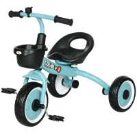 Qaba Tricycle for Toddler 2-5 Year Old Girls and Boys, Toddler Trike with Adjustable Seat, Basket, Bell, Blue(m-2)