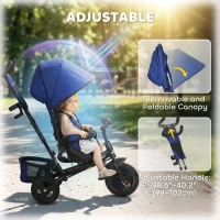 Qaba 6 in 1 Tricycle for Toddler 1-5 Years with Parent-Push Handle, Dark Blue(m-5)