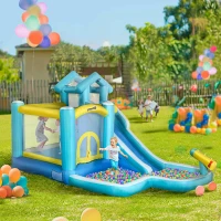Outsunny 5-in-1 Kids Inflatable Bounce House Jumping Castle with Slide, Climbing Wall, Trampoline, & Water Pool Area, Water Cannon, Sea Balls, Air Blower(m-2)