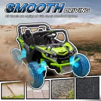 Qaba 24V 7AH Ride on Car, 2 Seater 4 MPH Ride on UTV with 4 Shock Absorbers, Music Horn LED Lights, for 3-8 Years, Green(m-5)