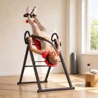 Soozier Heavy Duty Inversion Table with Protective Belt, Adjustable Folding Back Stretcher Machine with Headrest, Red(m-1)