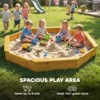 Qaba Wooden Sandbox with Large Canopy, Outdoor Sand Box with 4 Bench Seats, Bottom Liner for 8 Kids Aged 3-8, Yellow(m-4)