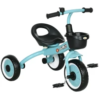 Qaba Tricycle for Toddler 2-5 Year Old Girls and Boys, Toddler Trike with Adjustable Seat, Basket, Bell, Blue(m-9)