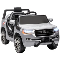 Qaba 12V Toyota LAND CRUISER Licensed Kids Car w/ Remote Control, Four Wheel Spring Suspension, Soft Start, LED Light, Grey(m-9)