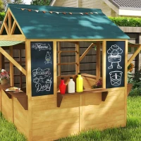 Qaba Wooden Outdoor Playhouse, Foldable Kids Cottage with Windows, Working Door, Snack Bars, Waterproof Covers, for 3-8 Years(m-10)