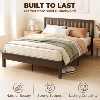 HOMCOM Queen Size Bed Frame with Headboard and Footboard, Mid-Century Modern Wood Platform Bed Frame, Walnut(m-5)