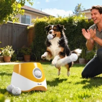 PawHut Automatic Dog Ball Launcher with 5 ETPU Balls 2.3", 3 Distance Settings 20ft, 33ft, 46ft, Orange(m-1)