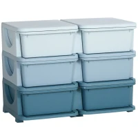 Qaba 3 Tier Kids Toy Organizer and Storage Bins with 6 Plastic Drawers, Blue(m-9)