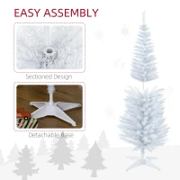HOMCOM 5' Pre Lit Artificial Pencil Christmas Trees, Xmas Tree with Realistic Branches and Warm White LED Lights, White(m-7)