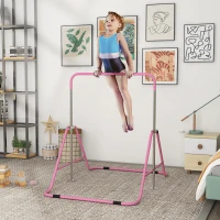 Qaba Folding Gymnastics Bar for Kids, Adjustable Height, Bubble Gum Pink(m-2)