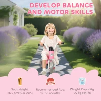 Qaba Toddler Balance Bike for 12-36 Months Boys Girls with No Pedal, 3 Silence Wheels for First Birthday Gift, Pink(m-4)