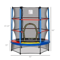 Outsunny Φ5FT Kids Trampoline with Enclosure Net for Age 3 to 6 Years, Mixed Color(m-3)
