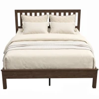 HOMCOM Queen Size Bed Frame with Headboard and Footboard, Mid-Century Modern Wood Platform Bed Frame, Walnut(m-11)