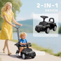 Qaba Mercedes-Benz C-Class Licensed Ride-On Push Car, Baby Stroller Walking Car with Parent Control Handle, Horn, Black(m-4)