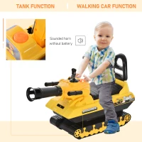 HOMCOM NO Power 3 in 1 Ride-on Construction Tank with Shooting Gun, Sliding Puch Car and Toddler Walking Car with Storage Seat(m-5)