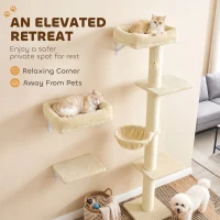 PawHut Cat Wall Shelves, 3-in-1 Cat Wall Furniture Set with Scratching Post for Indoor Kittens Climbing Sleeping, Beige(m-6)