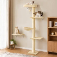 PawHut Cat Wall Shelves, 3-in-1 Cat Wall Furniture Set with Scratching Post for Indoor Kittens Climbing Sleeping, Beige(m-8)