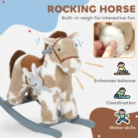 Qaba Rocking Horse, Kids Plush Horse Rocker with Rabbit Toy and Realistic Neigh for Toddlers 2–5 Years Old, Brown(m-4)