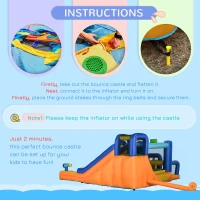 Outsunny 7 in 1 Water Slide w/ Slide Pool Climbing Wall Water Cannon Basketball Hoop Boxing Post Football Stand for 3-8 Years(m-7)