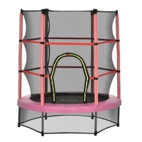 Outsunny 55" Kids Trampoline with Enclosure Net for Indoor/Outdoor, Trampoline for Boys and Girls Age 3-6 Years, Pink(m-9)