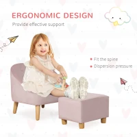 Qaba Kids Sofa Set, Toddler Chair, Sofa & Ottoman for Bedroom, Playroom, Children's Couch for 3-5 Years, Pink(m-4)