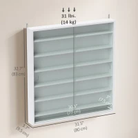 HOMCOM 7-Tier Display Cabinet, Shot Glass Display Case, Glass Curio Cabinet with 2 Glass Doors and 6 Adjustable Shelves, White(m-3)