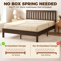 HOMCOM Queen Size Bed Frame with Headboard and Footboard, Mid-Century Modern Wood Platform Bed Frame, Walnut(m-6)