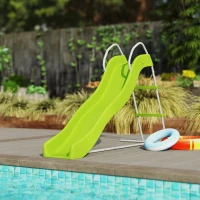 Qaba 5.7FT Outdoor Slide for Kids Ages 3-8, Climbing Step Ladder, Playground Equipment for Backyard, Garden, Green(m-2)