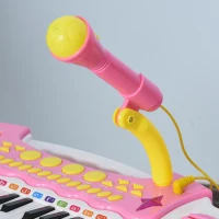 Qaba Kids Toy Keyboard Piano Toddler Electronic Instrument with Stool, Microphone and Bright Flashlight for Children Birth Gift, Pink(m-8)
