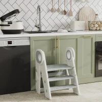 Qaba Foldable & Adjustable Kitchen Stool Helper with Handles, Non-Slip, for Bathroom, Sink, Kitchen, Gray(m-10)