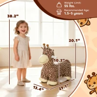 Qaba Kids Electric Ride On Giraffe, 6V Battery Powered Ride On Toy with Washable Cover, Music for 1.5-5 Years, Brown(m-3)