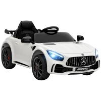 Qaba Mercedes-Benz AMG GTR Licensed 12V Battery Powered Kids Electric Car w/ Remote Control & Soft Start, White(m-11)