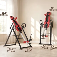 Soozier Heavy Duty Inversion Table with Protective Belt, Adjustable Folding Back Stretcher Machine with Headrest, Red(m-3)
