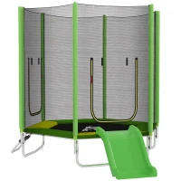 Qaba 85" Trampoline for Kids with Safety Enclosure, Toddler Trampoline with Slide Ladder for Ages 3-6 , Green(m-2)