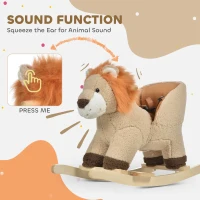 Qaba Baby Rocking Horse Lion Design Plush Stuffed Rocking Chair, Wooden Rocking Horse with Sound, Seat Belt for Boys and Girls Gift, Brown(m-7)